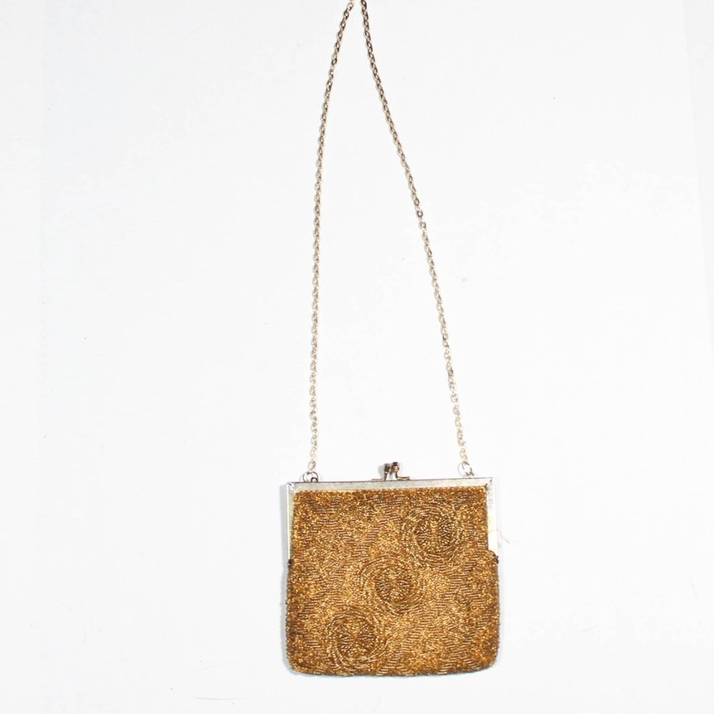 Vintage Gold Beaded Evening Bag Clutch to Shoulder